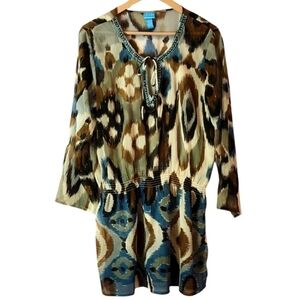 Women’s Beach Cover Up Multicolor Patterned BLUE ISLAND, size L